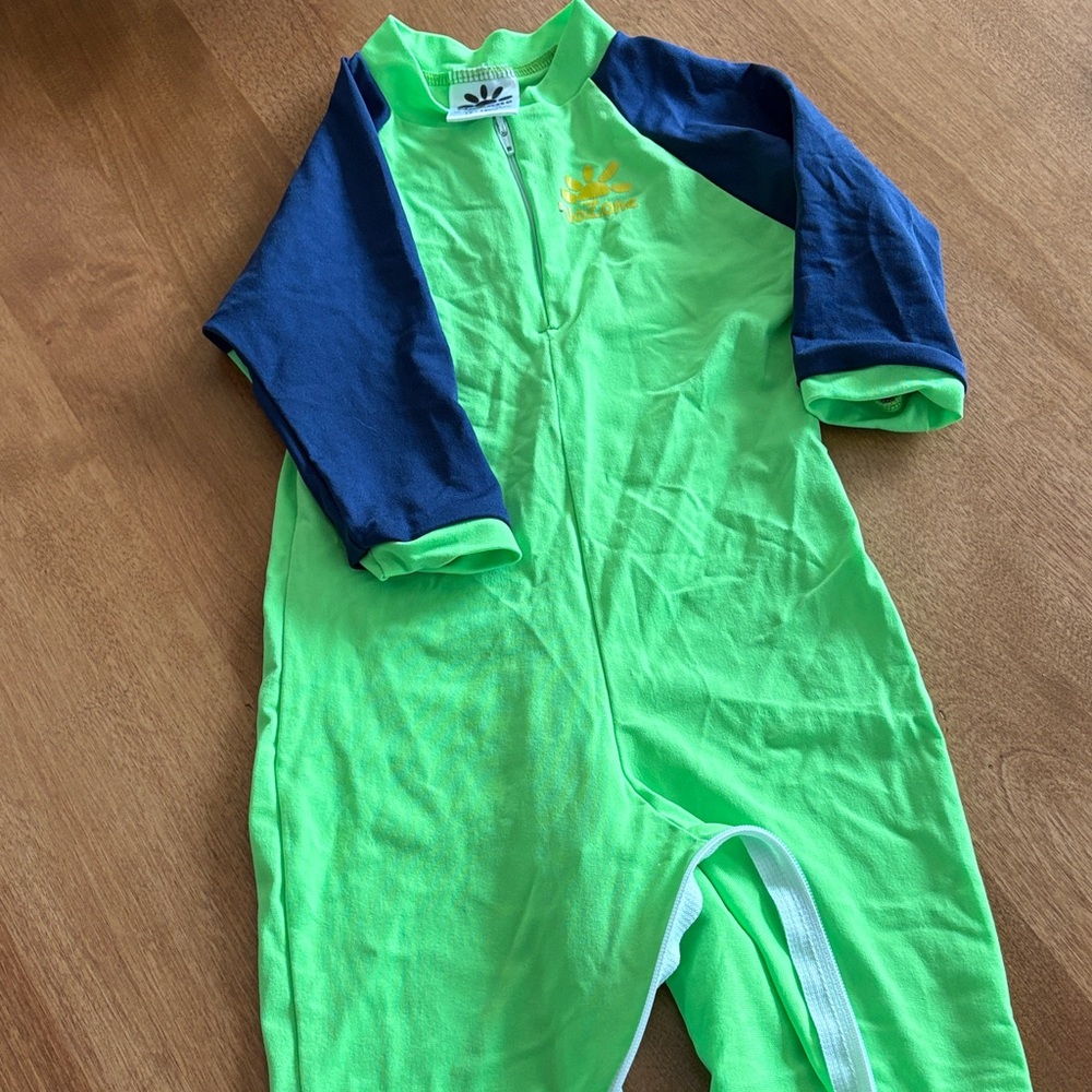 Vibrant Green and Navy Kids Swim One Piece 12-18 Months